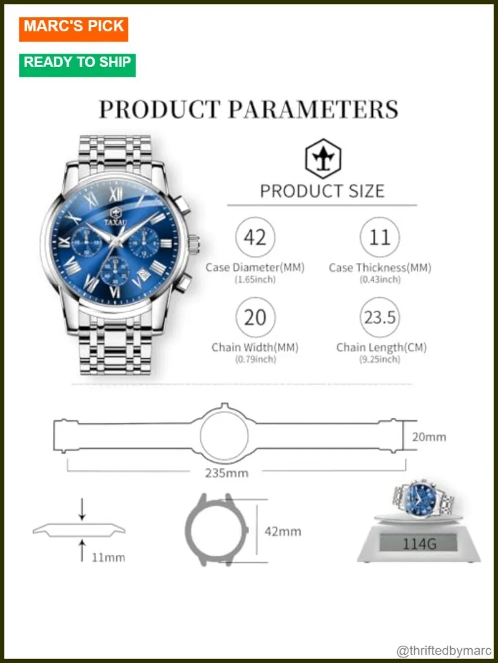 Stainless Steel Mens Watch Day Date Quartz Analog Large Face Luminous Dress